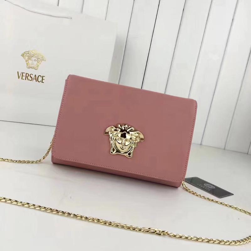 Versace Chain Handbags DBFG531 Plain Pink Gold Button